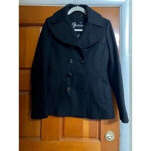Guess Wool Blend Ladies Black Pea Coat/Jacket SZ S